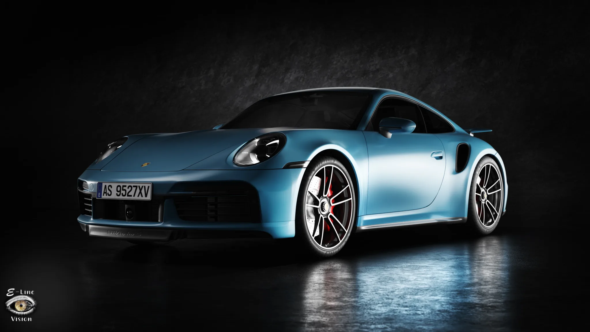 3D render of a light blue Porsche 911 in a studio